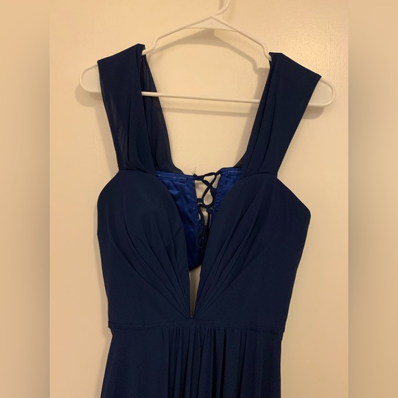 Faviana | Blue Plunge Formal Dress (6) - Picture 5 of 9